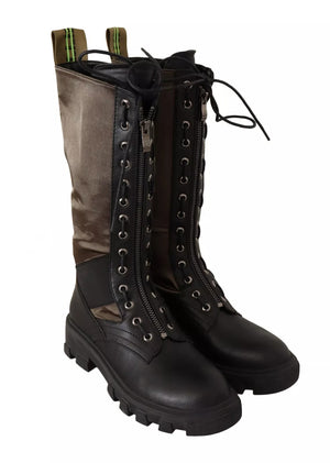 Schwarz Grün Hohe Kampfstiefel Schnürschuhe Militärschuhe