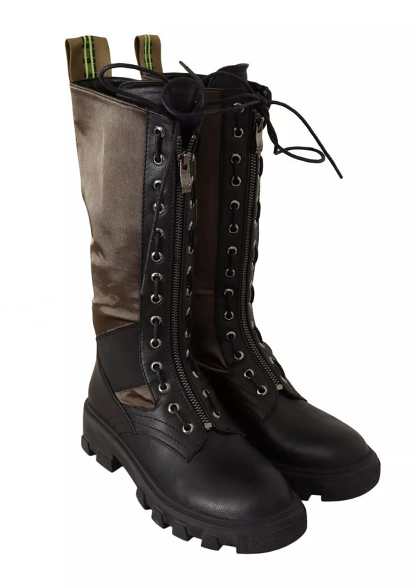 Schwarz Grün Hohe Kampfstiefel Schnürschuhe Militärschuhe
