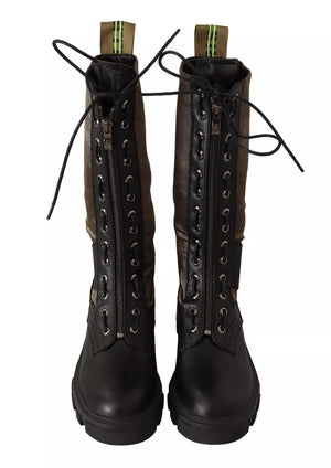 Schwarz Grün Hohe Kampfstiefel Schnürschuhe Militärschuhe