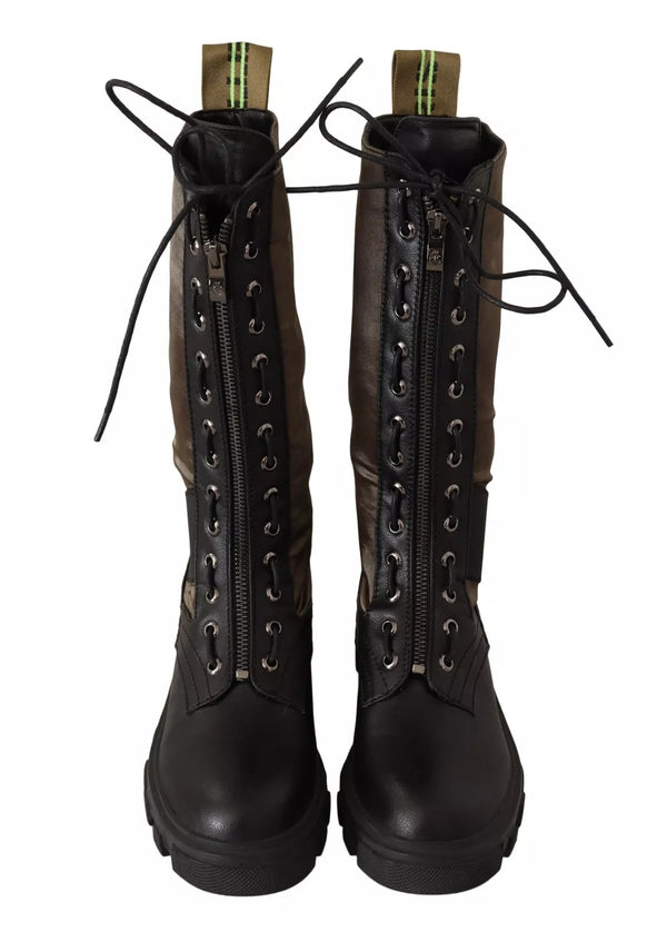 Schwarz Grün Hohe Kampfstiefel Schnürschuhe Militärschuhe