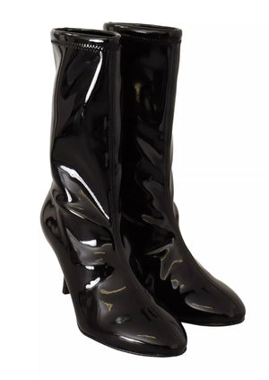 Schwarz Lackleder High Heels Stiefel Schuhe