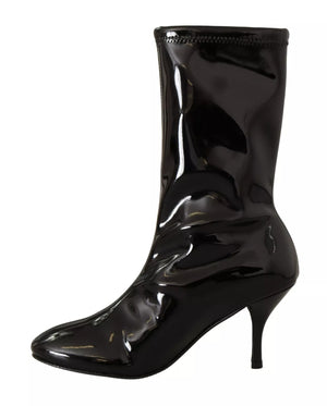 Schwarz Lackleder High Heels Stiefel Schuhe