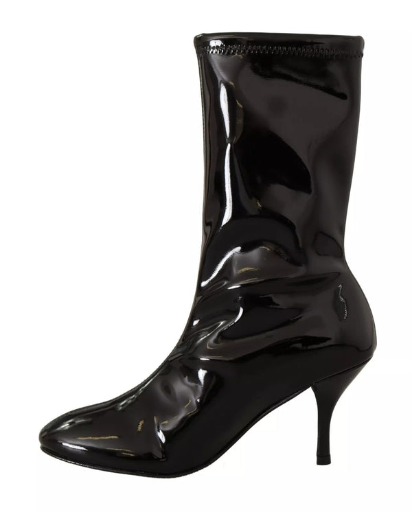 Schwarz Lackleder High Heels Stiefel Schuhe