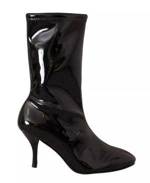 Schwarz Lackleder High Heels Stiefel Schuhe