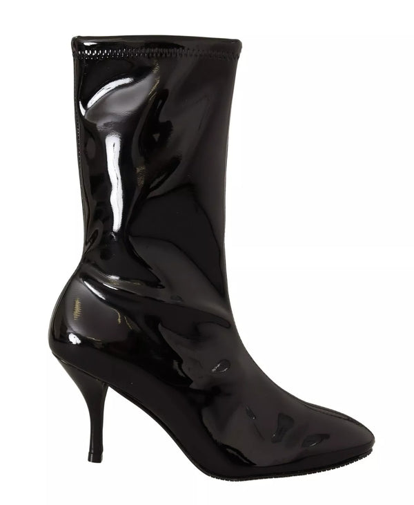 Schwarz Lackleder High Heels Stiefel Schuhe