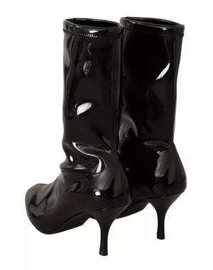 Schwarz Lackleder High Heels Stiefel Schuhe