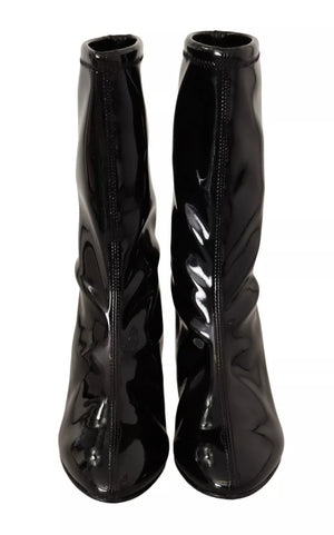 Schwarz Lackleder High Heels Stiefel Schuhe