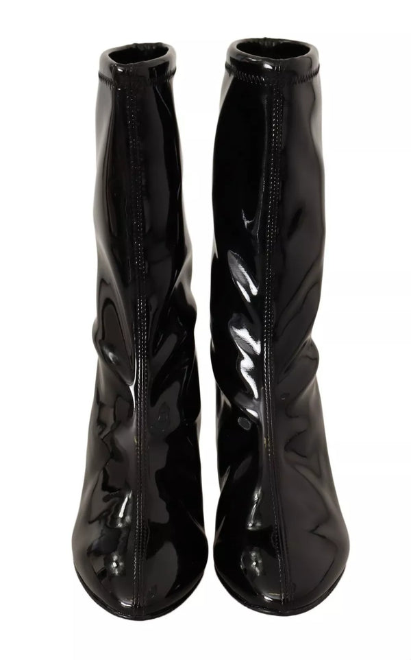 Schwarz Lackleder High Heels Stiefel Schuhe