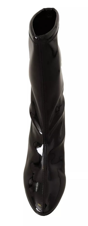 Schwarz Lackleder High Heels Stiefel Schuhe