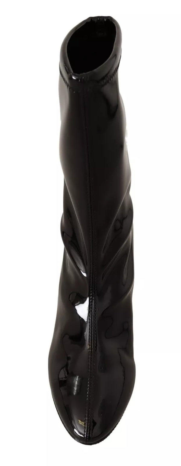 Schwarz Lackleder High Heels Stiefel Schuhe