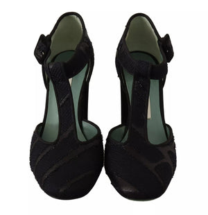 Schwarz Wildleder Leder Blockabsatz Sandalen Schuhe