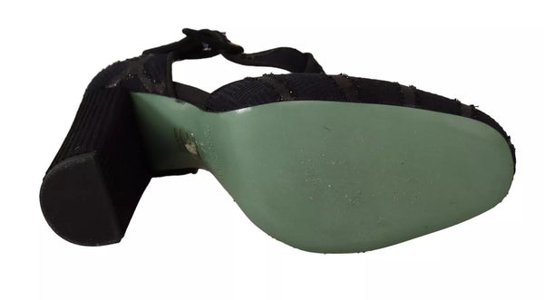Schwarz Wildleder Leder Blockabsatz Sandalen Schuhe