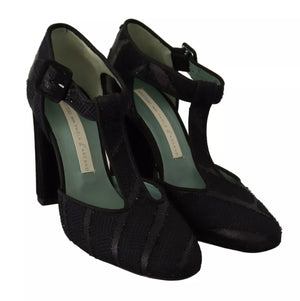Schwarz Wildleder Leder Blockabsatz Sandalen Schuhe