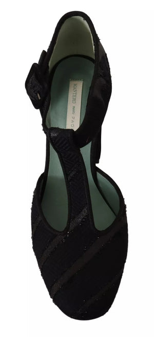Schwarz Wildleder Leder Blockabsatz Sandalen Schuhe