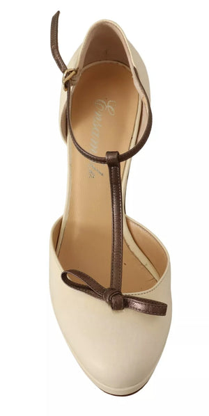 Aus weißem Leder T-Strap Heels Sandalen Schuhe