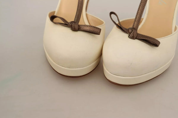 Aus weißem Leder T-Strap Heels Sandalen Schuhe