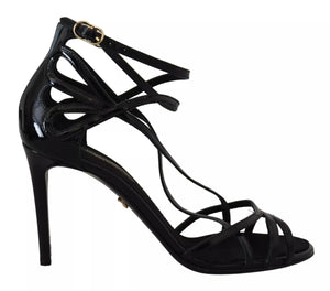 Schwarz Leder Stiletto Heels Sandalen Schuhe