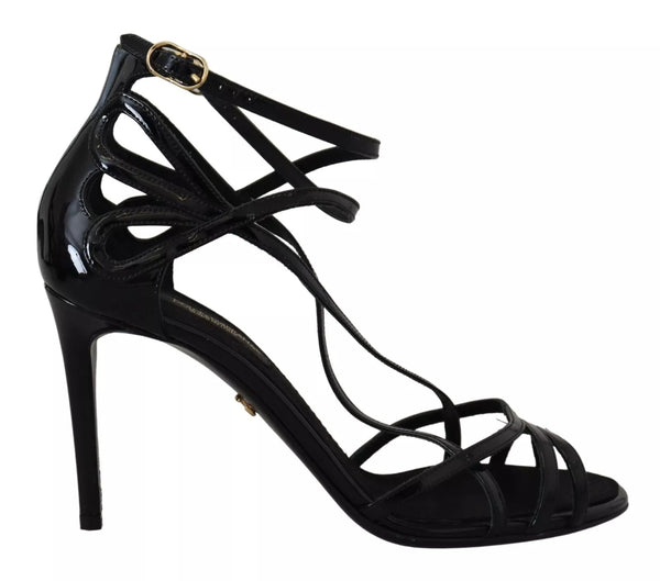 Schwarz Leder Stiletto Heels Sandalen Schuhe