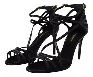 Schwarz Leder Stiletto Heels Sandalen Schuhe
