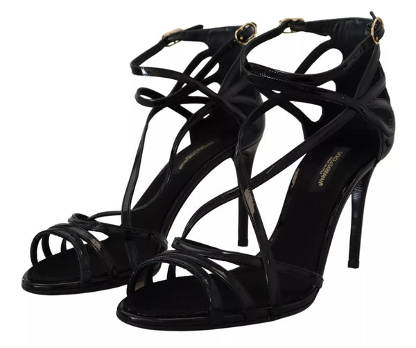 Schwarz Leder Stiletto Heels Sandalen Schuhe
