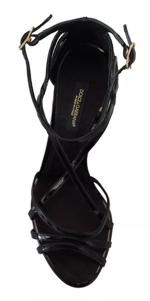Schwarz Leder Stiletto Heels Sandalen Schuhe