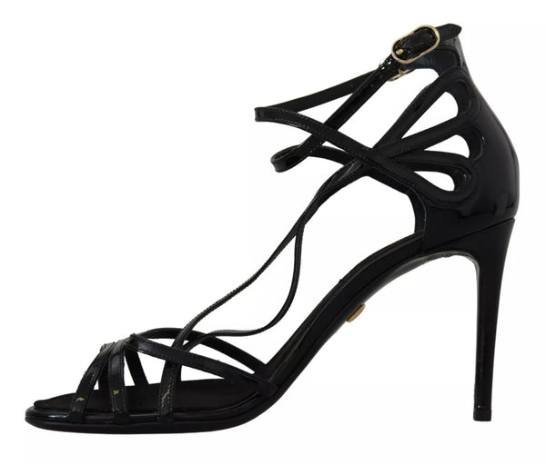 Schwarz Leder Stiletto Heels Sandalen Schuhe