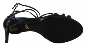 Schwarz Leder Stiletto Heels Sandalen Schuhe