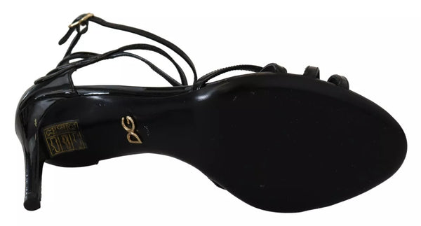 Schwarz Leder Stiletto Heels Sandalen Schuhe