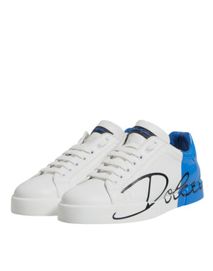 Weiß Blau Leder Logo Low Top Sneakers Schuhe