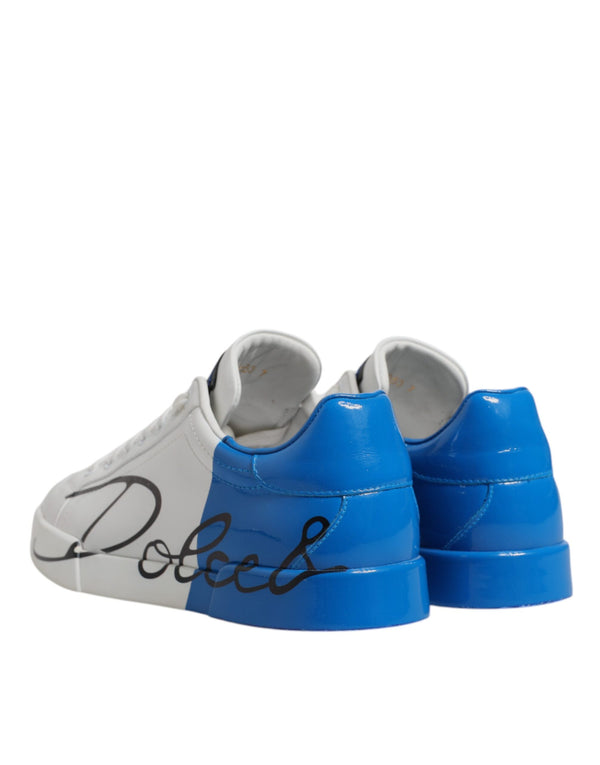 Weiß Blau Leder Logo Low Top Sneakers Schuhe