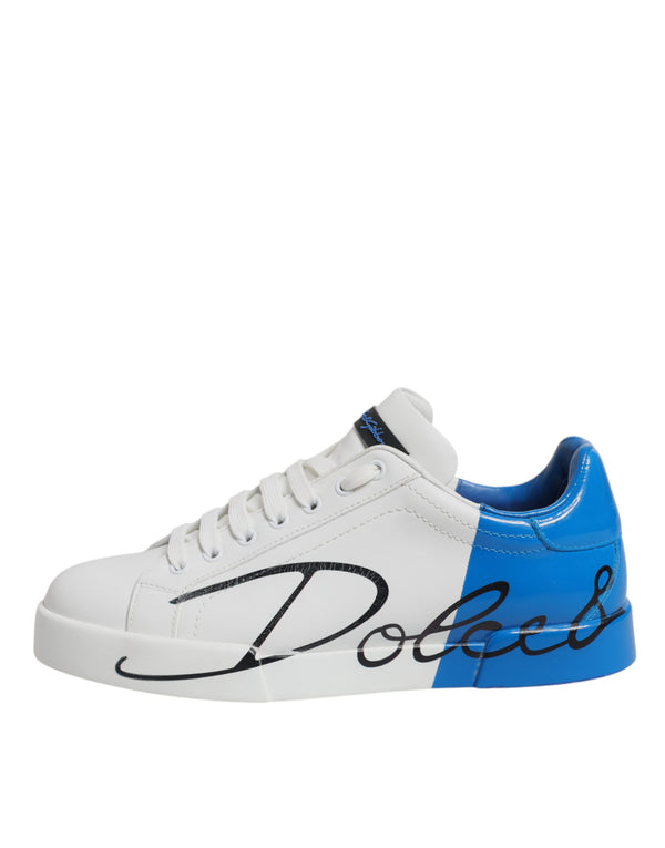 Weiß Blau Leder Logo Low Top Sneakers Schuhe