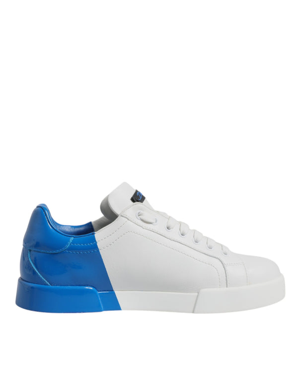 Weiß Blau Leder Logo Low Top Sneakers Schuhe