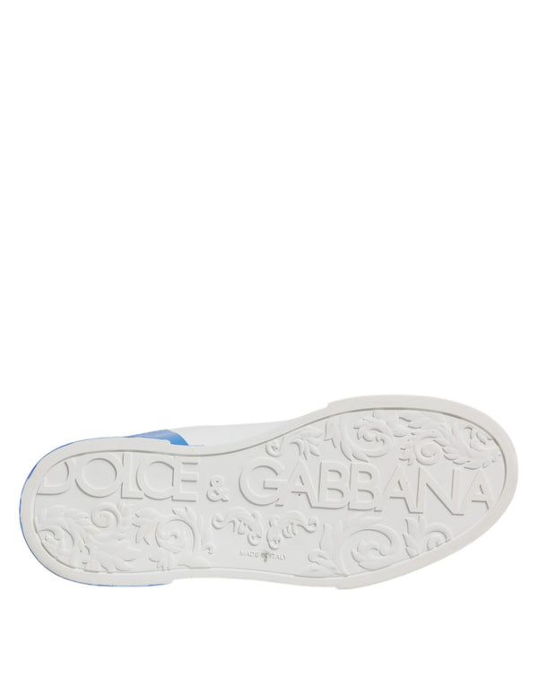 Weiß Blau Leder Logo Low Top Sneakers Schuhe