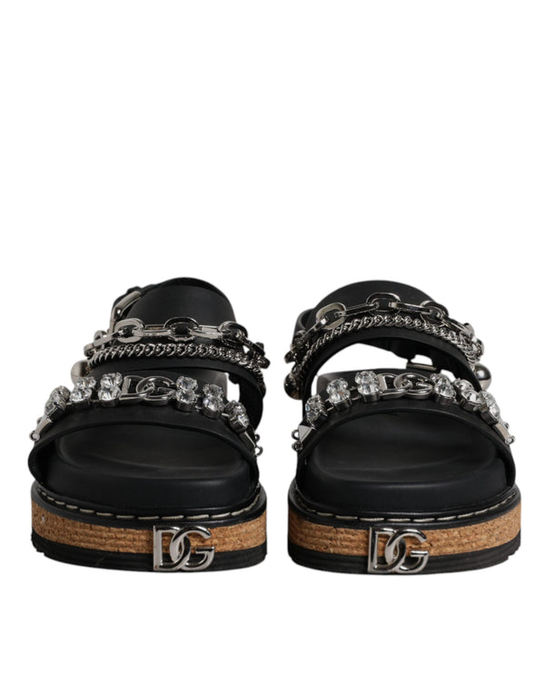 Schwarze Crystal Embellish Riemchensandalen Schuhe