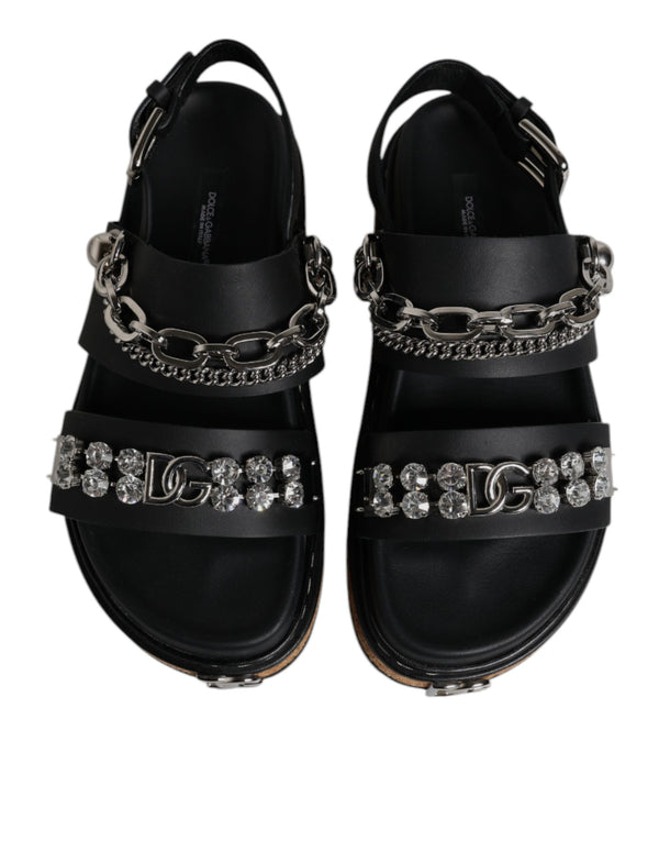 Schwarze Crystal Embellish Riemchensandalen Schuhe