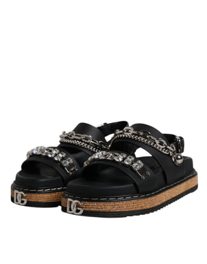 Schwarze Crystal Embellish Riemchensandalen Schuhe