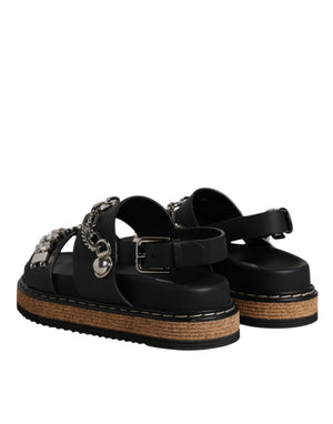 Schwarze Crystal Embellish Riemchensandalen Schuhe