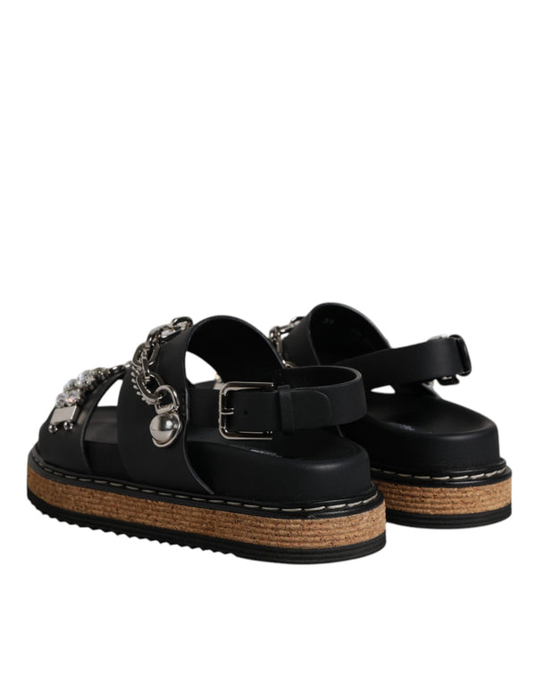 Schwarze Crystal Embellish Riemchensandalen Schuhe