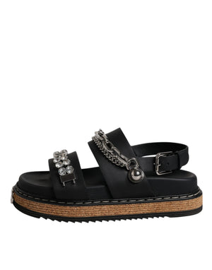 Schwarze Crystal Embellish Riemchensandalen Schuhe