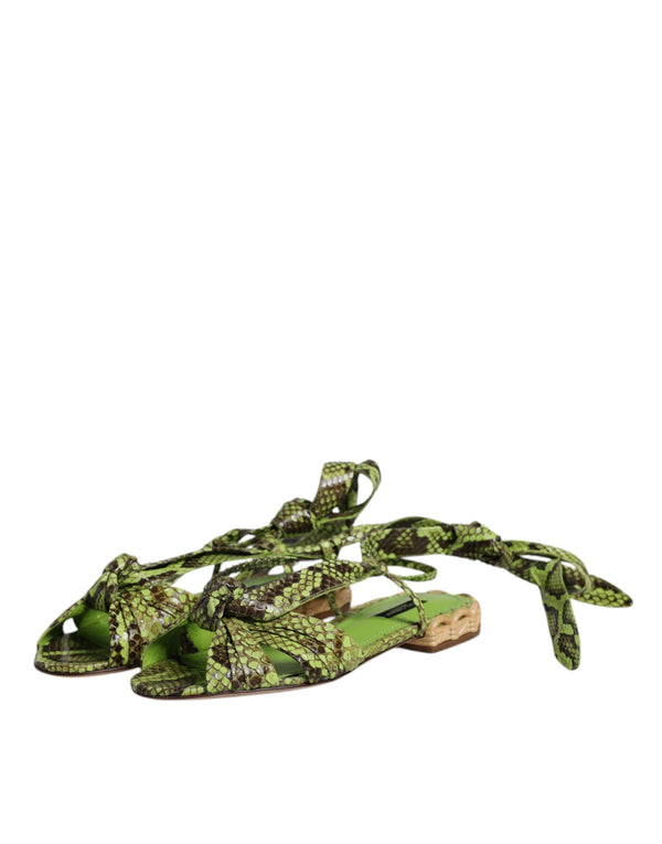 Grüne Animal Print Ankle Wrap Sandalen Schuhe