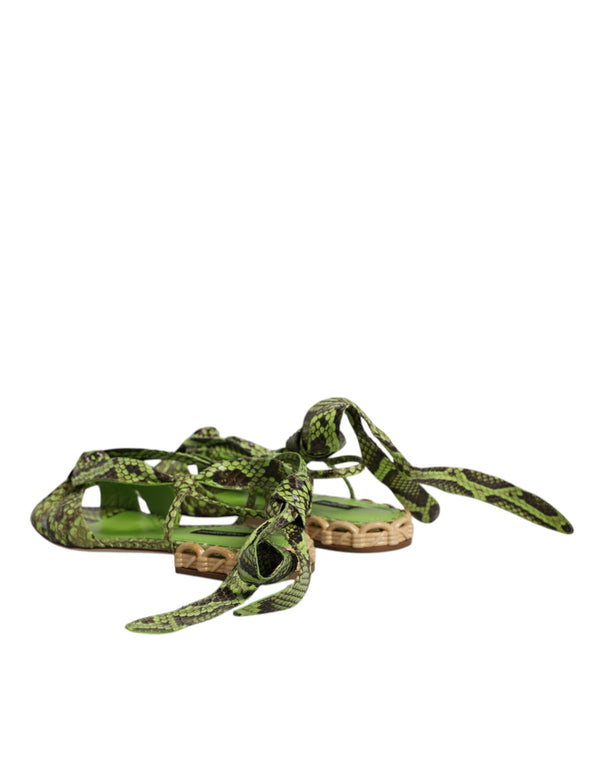 Grüne Animal Print Ankle Wrap Sandalen Schuhe