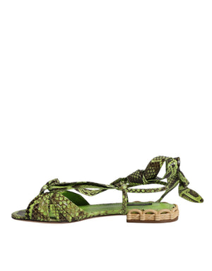Grüne Animal Print Ankle Wrap Sandalen Schuhe