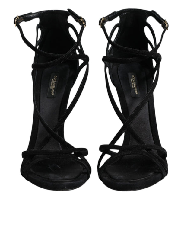 Schwarz Leder Stiletto Heels Sandalen Schuhe