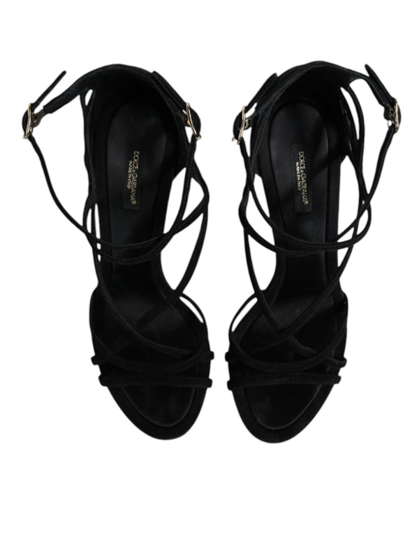 Schwarz Leder Stiletto Heels Sandalen Schuhe