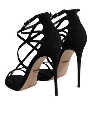Schwarz Leder Stiletto Heels Sandalen Schuhe