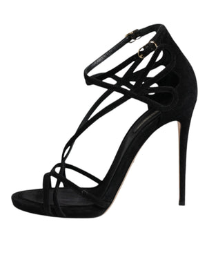 Schwarz Leder Stiletto Heels Sandalen Schuhe