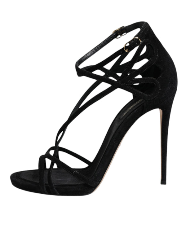 Schwarz Leder Stiletto Heels Sandalen Schuhe