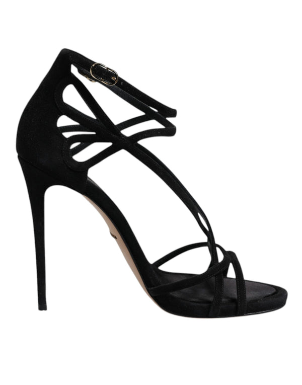 Schwarz Leder Stiletto Heels Sandalen Schuhe