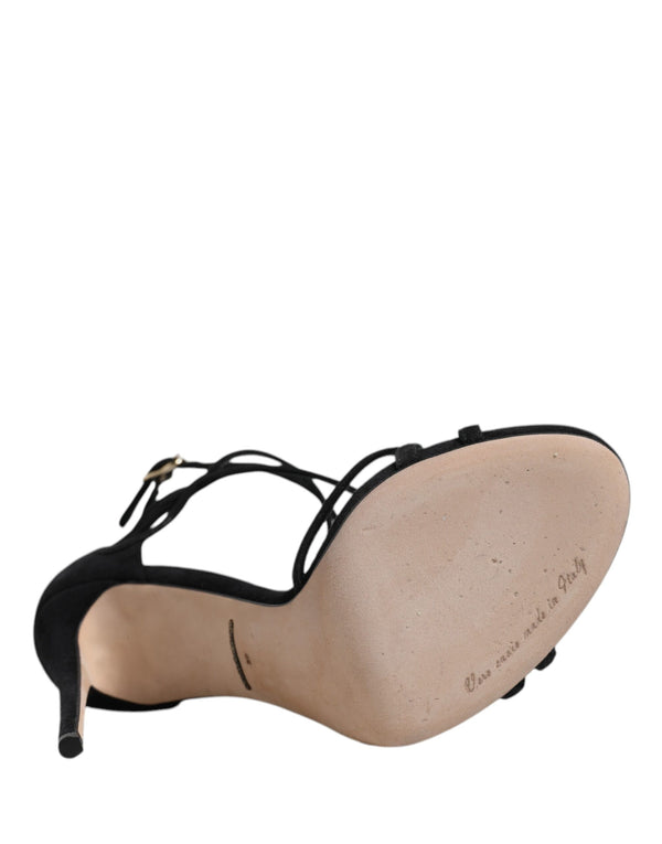Schwarz Leder Stiletto Heels Sandalen Schuhe