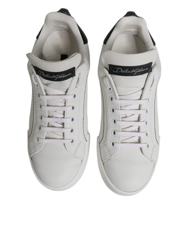 Weiß Schwarz Leder Low Top Sneakers Schuhe